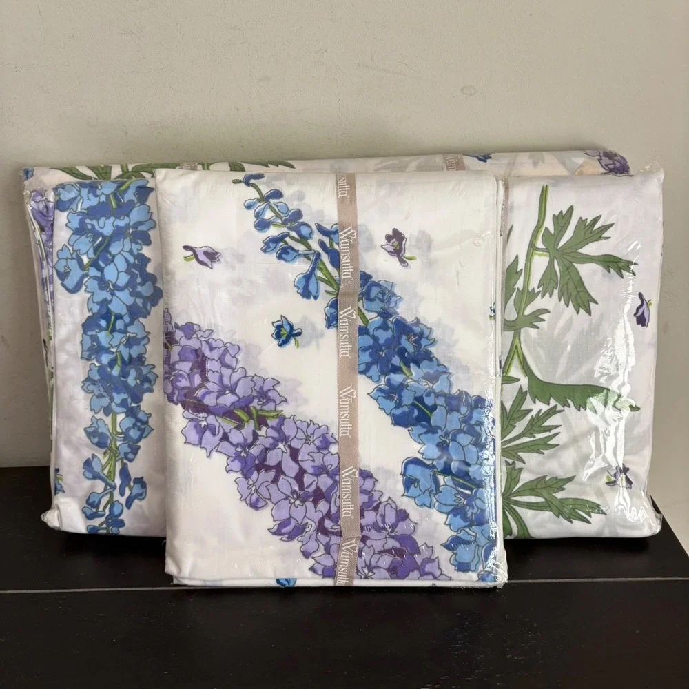 Vintage | Christian Dior | Wamsutta‎ | Double Sheet Set | Floral Larkspur | NEW
